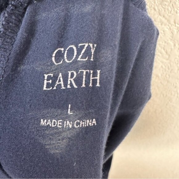 Cozy Earth Women’s Bamboo Stretch Knit Short Sleeve Pajama Pant Set in Navy L - Picture 10 of 14